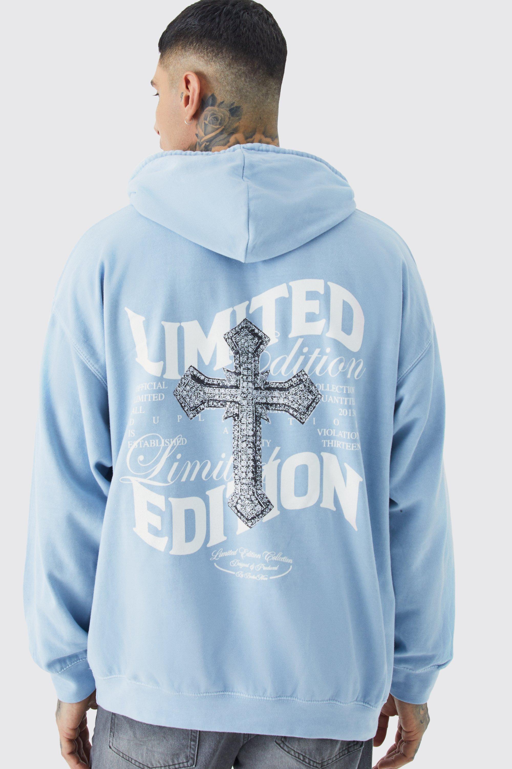 Tall Core Fit Overdyed Cross Graphic Hoodie boohooMAN USA